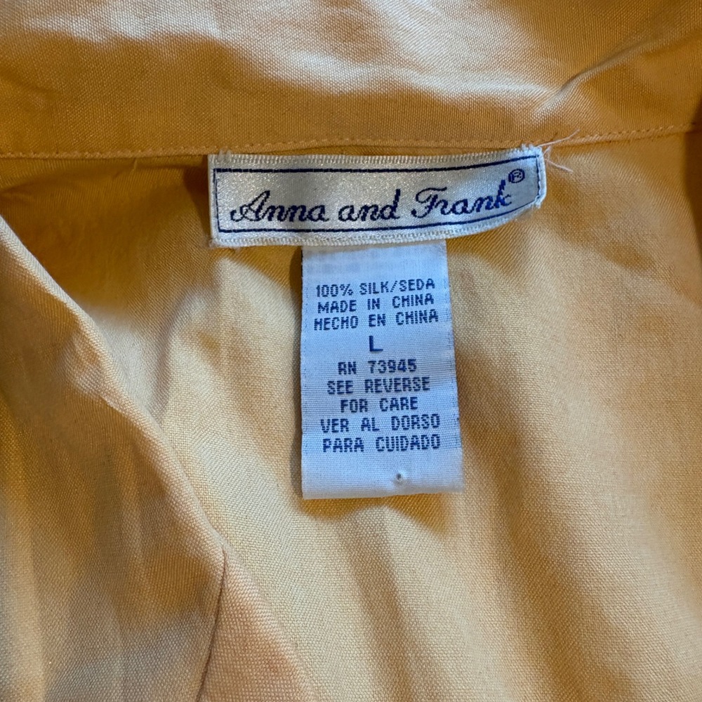 Anna & Frank Vintage 100% Silk Short Sleeve Button Up Shirt Orange Sz L Tie Back - Picture 3 of 9